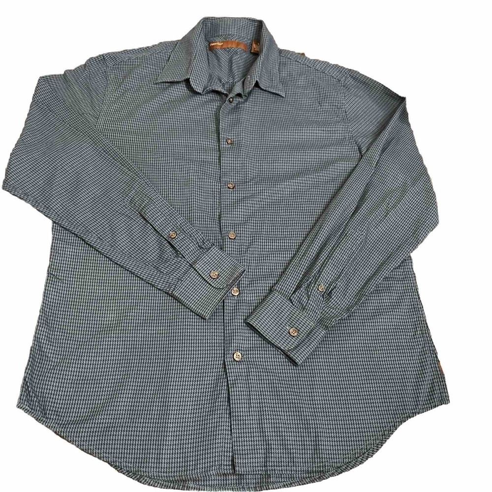 Perry Ellis Lrg men long sleeve button blue houndstooth Work shirt‎ Preppy Pro